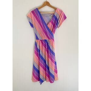Vintage Rainbow Striped Wrap Dress, Fruit Stripe Rainbow vibes, size S-M